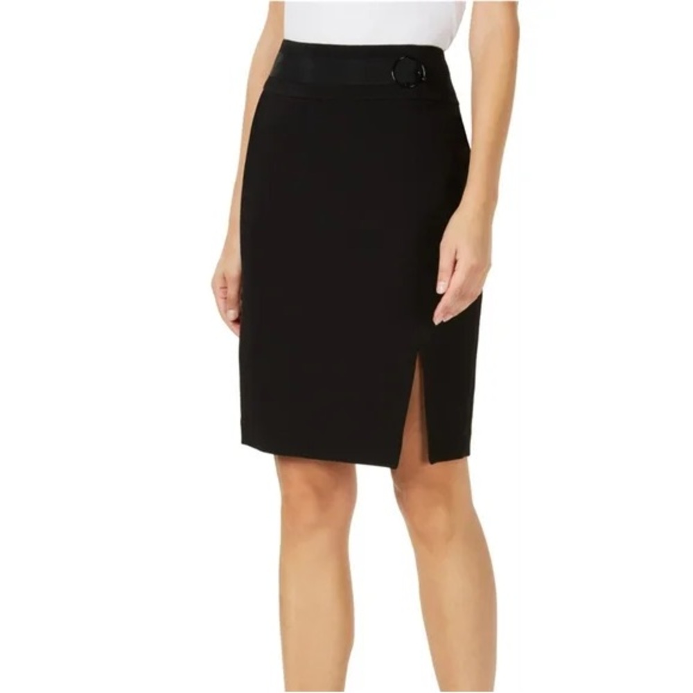 Nine West Black Pencil Skirt with Elastic Waist and Side Slit Sz L